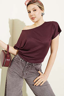 Loyşa Yarasa Kollu Bluz Mürdüm 