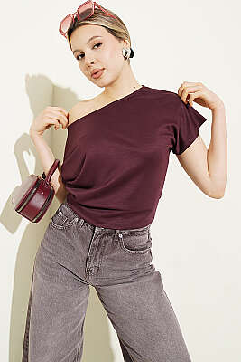 Loyşa Yarasa Kollu Bluz Mürdüm - Kadın Giyim Modelleri