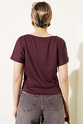 Loyşa Yarasa Kollu Bluz Mürdüm - Kadın Giyim Modelleri