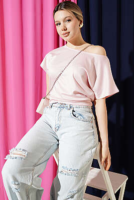 Loyşa Yarasa Kollu Bluz Pembe - Kadın Giyim Modelleri