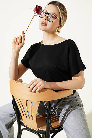 Loyşa Yarasa Kollu Bluz Siyah - Kadın Giyim Modelleri