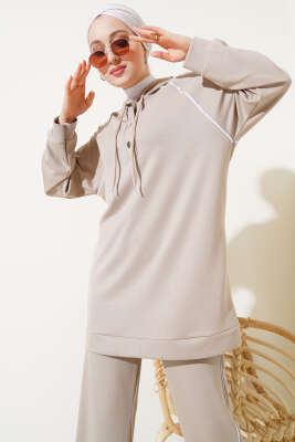 Loyşa Yarım Çıtçıtlı Kapüşonlu İkili Takım Bej - İkili Takım