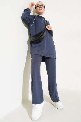 Loyşa Yarım Çıtçıtlı Kapüşonlu İkili Takım Füme 