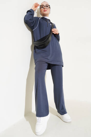 Loyşa Yarım Çıtçıtlı Kapüşonlu İkili Takım Füme - İkili Takım