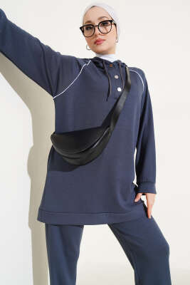 Loyşa Yarım Çıtçıtlı Kapüşonlu İkili Takım Füme - İkili Takım