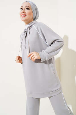 Loyşa Yarım Çıtçıtlı Kapüşonlu İkili Takım Gri - İkili Takım