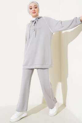 Loyşa Yarım Çıtçıtlı Kapüşonlu İkili Takım Gri 