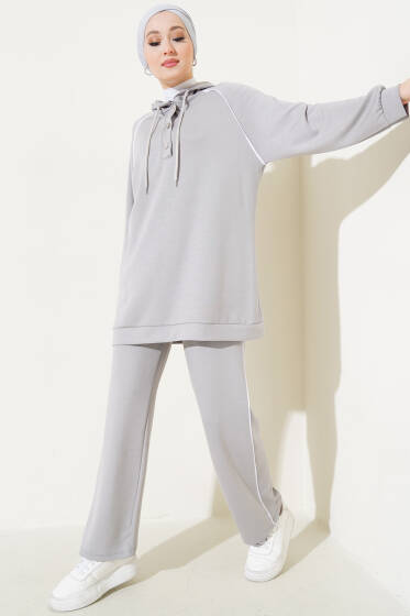 Loyşa Yarım Çıtçıtlı Kapüşonlu İkili Takım Gri - İkili Takım