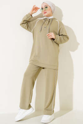 Loyşa Yarım Çıtçıtlı Kapüşonlu İkili Takım Haki - İkili Takım