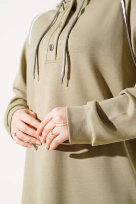 Loyşa Yarım Çıtçıtlı Kapüşonlu İkili Takım Haki - İkili Takım