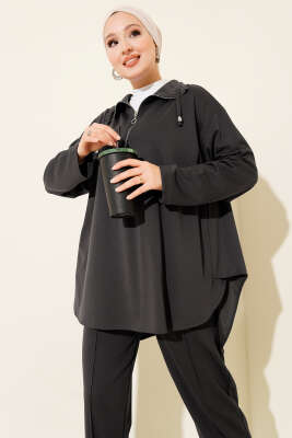 Loyşa Yarım Fermuar Detaylı İkili Takım Füme - İkili Takım