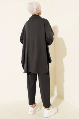 Loyşa Yarım Fermuar Detaylı İkili Takım Füme - İkili Takım