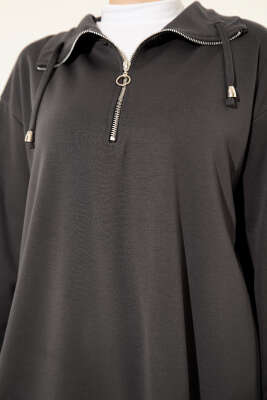 Loyşa Yarım Fermuar Detaylı İkili Takım Füme - İkili Takım