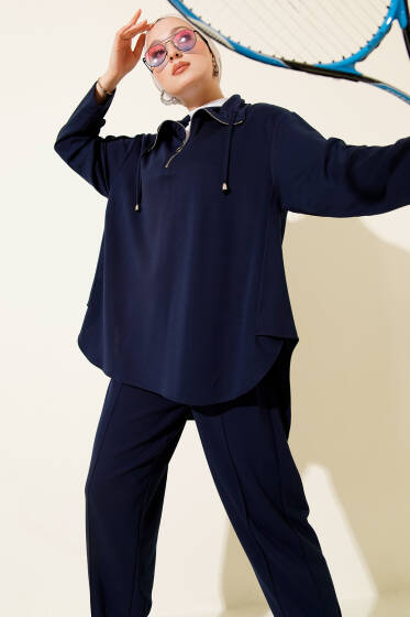 Loyşa Yarım Fermuar Detaylı İkili Takım Lacivert - İkili Takım