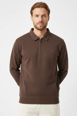 Loyşa Yarım Fermuar Erkek Sweatshirt Kahve - FRESHMAN