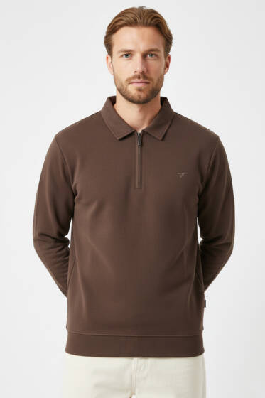 Loyşa Yarım Fermuar Erkek Sweatshirt Kahve - Erkek Sweatshirt