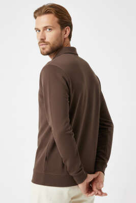 Loyşa Yarım Fermuar Erkek Sweatshirt Kahve - Erkek Sweatshirt