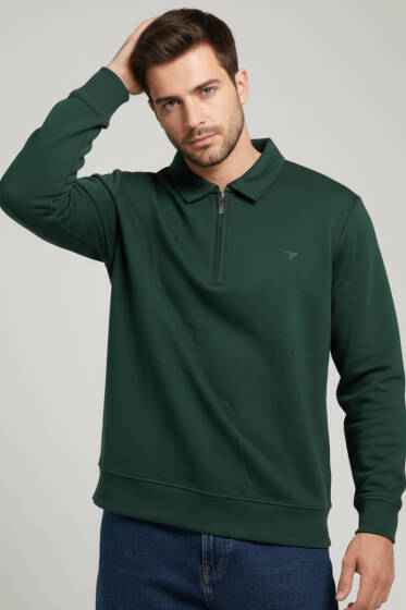 Loyşa Yarım Fermuar Erkek Sweatshirt Nefti - Erkek Sweatshirt