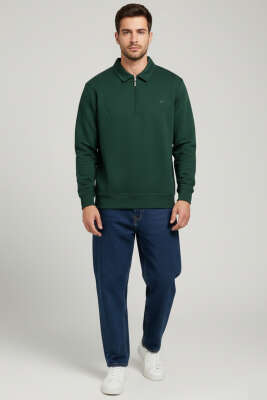 Loyşa Yarım Fermuar Erkek Sweatshirt Nefti - Erkek Sweatshirt