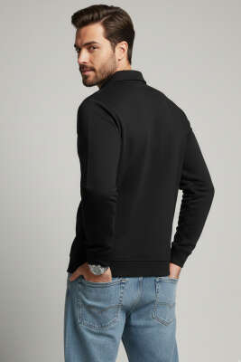 Loyşa Yarım Fermuar Erkek Sweatshirt Siyah - Erkek Sweatshirt