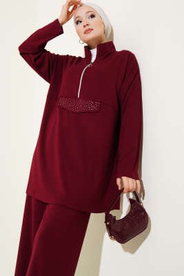 Loyşa Yarım Fermuarlı Taşlı İkili Takım Bordo - 700-1000 TL Ürünler