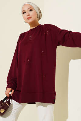 Loyşa Yıldız Taşlı Tunik Bordo 