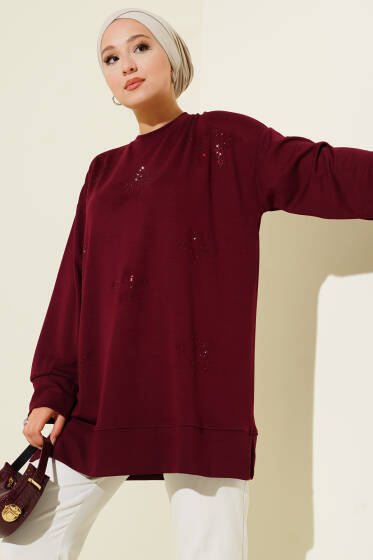 Loyşa Yıldız Taşlı Tunik Bordo - Tunik