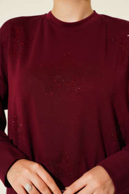 Loyşa Yıldız Taşlı Tunik Bordo - Tunik