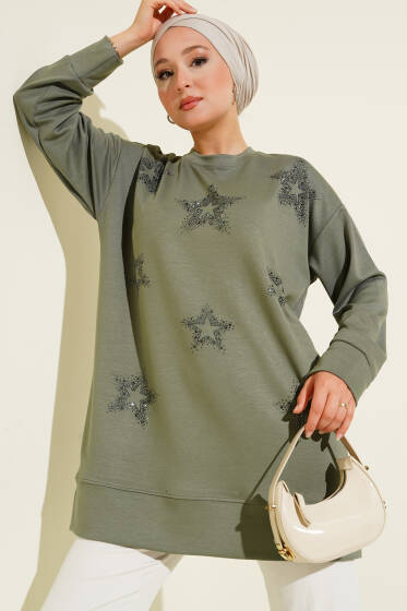 Loyşa Yıldız Taşlı Tunik Haki - Tunik