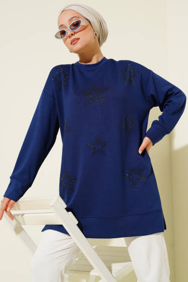 Loyşa Yıldız Taşlı Tunik Lacivert - Tunik