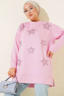 Loyşa Yıldız Taşlı Tunik Pembe 