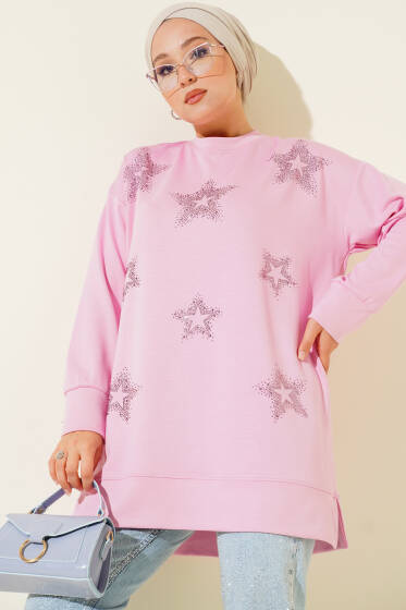 Loyşa Yıldız Taşlı Tunik Pembe - Tunik