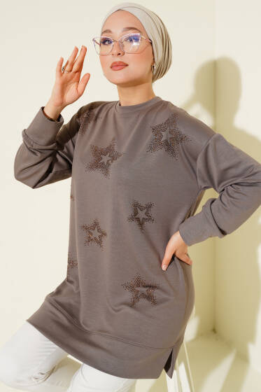 Loyşa Yıldız Taşlı Tunik Vizon - Tunik