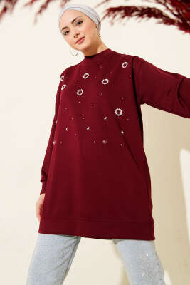 Loyşa Yuvarlak İncili Tunik Bordo - NEVA MODA