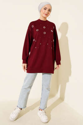Loyşa Yuvarlak İncili Tunik Bordo - Tunik