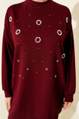 Loyşa Yuvarlak İncili Tunik Bordo - Tunik