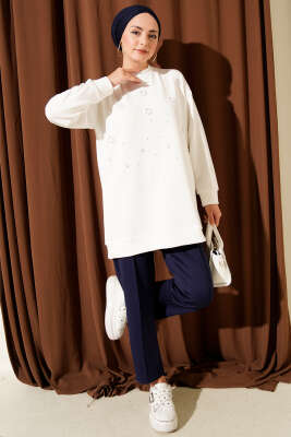 Loyşa Yuvarlak İncili Tunik Ekru - Tunik