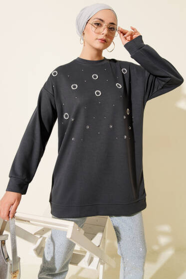 Loyşa Yuvarlak İncili Tunik Füme - Tunik