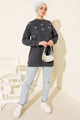 Loyşa Yuvarlak İncili Tunik Füme - Tunik