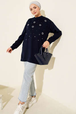 Loyşa Yuvarlak İncili Tunik Lacivert - Tunik