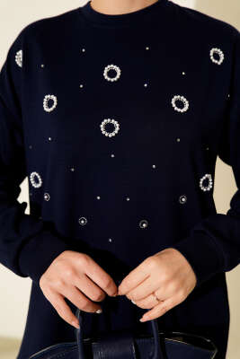 Loyşa Yuvarlak İncili Tunik Lacivert - Tunik