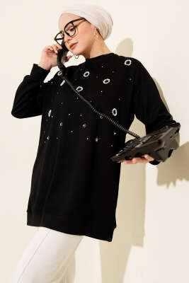 Loyşa Yuvarlak İncili Tunik Siyah - NEVA MODA