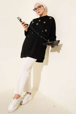 Loyşa Yuvarlak İncili Tunik Siyah - Tunik