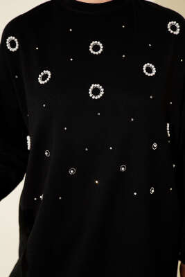 Loyşa Yuvarlak İncili Tunik Siyah - Tunik