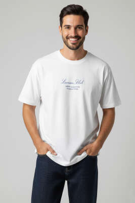 Lunuon Baskılı Erkek T-shirt Beyaz - Yılın Fırsatı