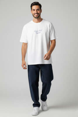 Lunuon Baskılı Erkek T-shirt Beyaz - Yılın Fırsatı