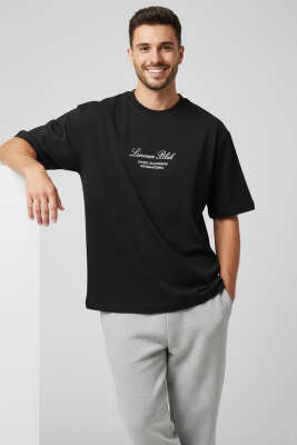 Lunuon Baskılı Erkek T-shirt Siyah 