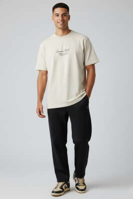 Lunuon Baskılı Erkek T-shirt Taş - Yılın Fırsatı