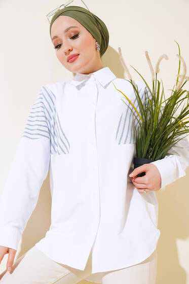 Çizgili Garnili Gömlek Yeşil - Gömlek