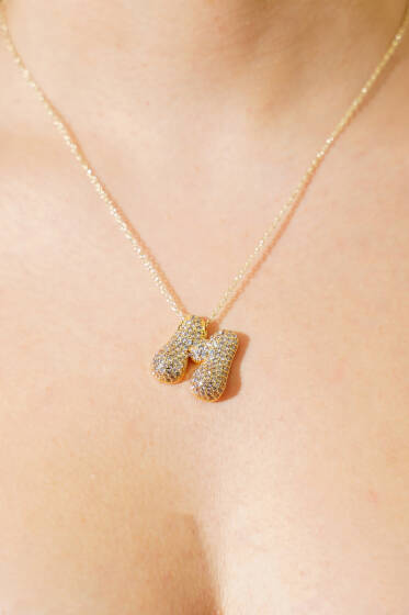 M Harfli Taşlı Kolye - Kolye